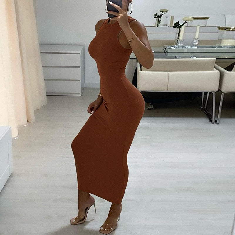 CNYISHE Ribbed Knitted Autumn Black Maxi Dress Women 2021 Sexy Party Bodycon Long Dress Round Neck Tight Dresses Robes Sundress