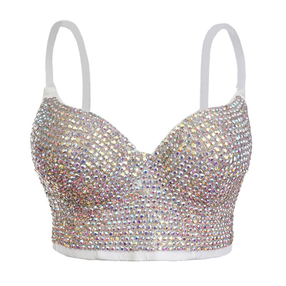 Irene Tinnie Hand-made Pearls Jewel Diamond Bralet Women's Bustier Bra Wedding Party Corset Cropped Top Vest Plus Size