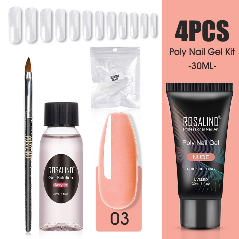 ROSALIND Poly Nail Gel Kit Nail Set For Manicure With UV LED Lamp Need Base Top Coat Hybrid Varnishes Cured Gel Lacquer Nail Art