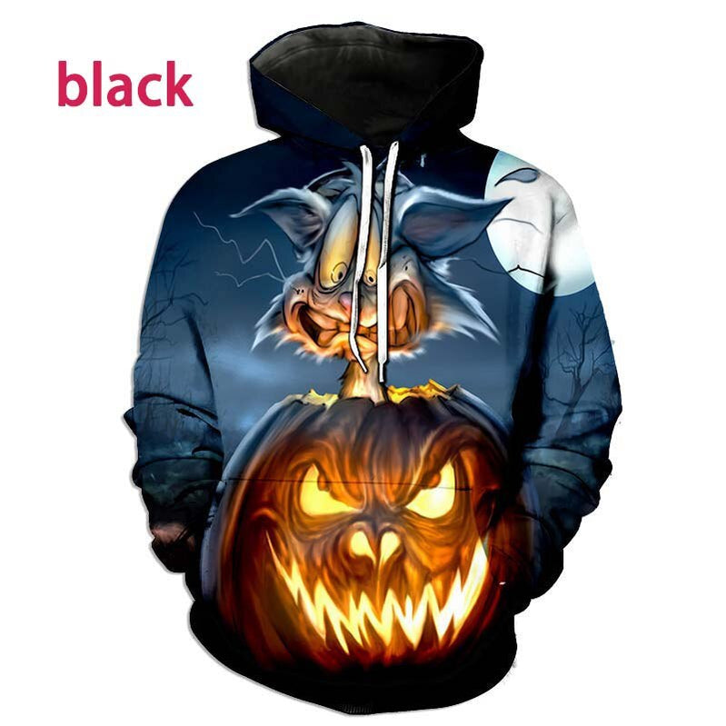 New Fashion Long Sleeve Top Halloween 3D Hoodie Funny Sweater Black