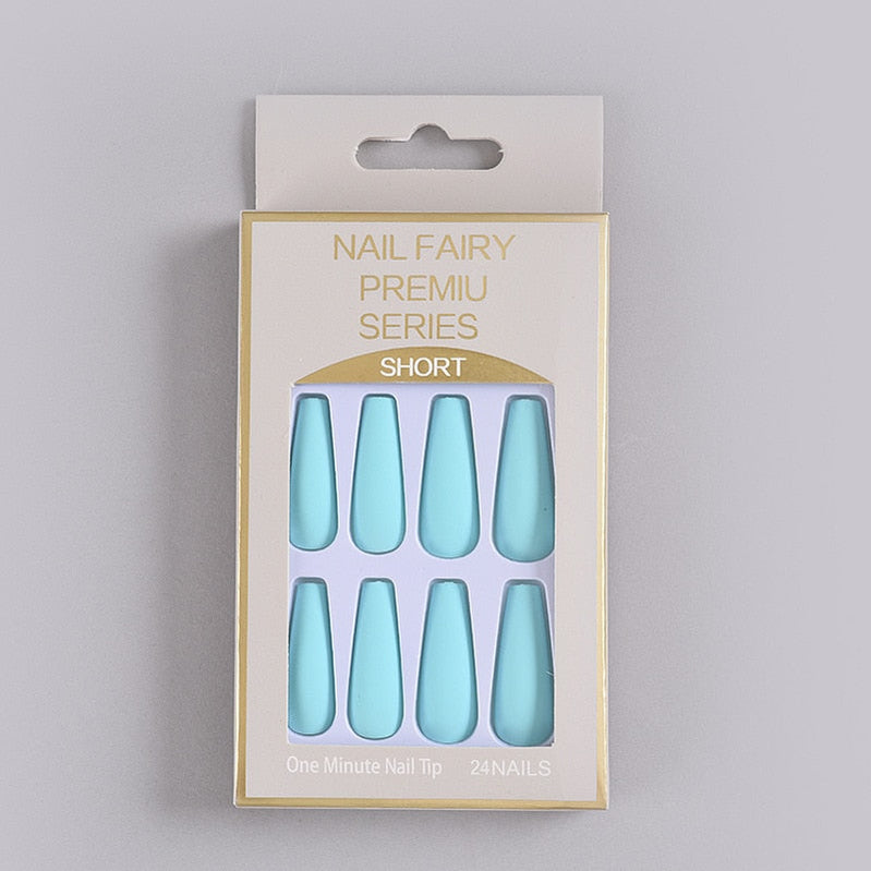 24Pcs/Box Matte Frosted False Nails Detachable Fake Nail Press On Full Cover Nail Tips With Glue Ballet Artificial Fingernails HZ-BL-A31