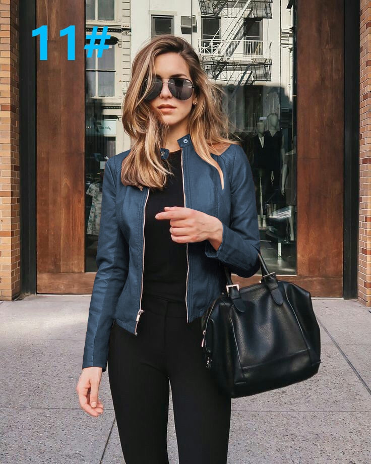 Women Bike Coat PU Leather Outwear Zipper Outfit Spring Autumn WomeFashion Short Thin Female Jacket