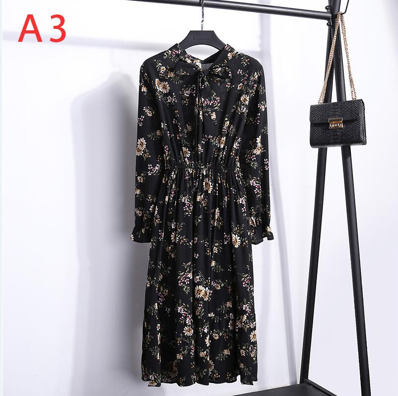 Plus Size Women's Clothing Long Sleeve Chiffon Shirt Dresses For Women Red Bow Floral Club Party Autumn Winter платье Woman