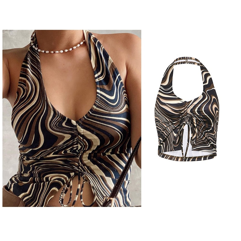 Vintage Brown Halter Camisole Hollow Out Cyber Y2k Crop Top Women Gothic Sexy Aesthetic Fairy Corset Tank Camis 90s Clothes nz741-brown