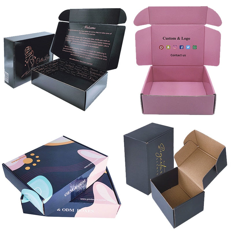 500pcs Custom Logo Printing White Black Corrugated Kraft Cardboard Mailer Shipping Boxes Gift Paper Box Packaging