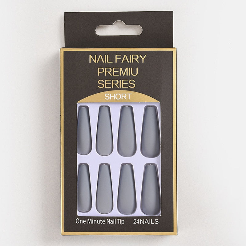 24Pcs/Box Matte Frosted False Nails Detachable Fake Nail Press On Full Cover Nail Tips With Glue Ballet Artificial Fingernails HZ-BL-A33