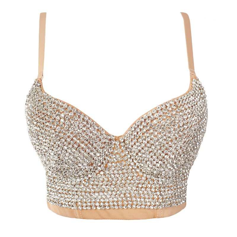 Irene Tinnie Hand-made Pearls Jewel Diamond Bralet Women's Bustier Bra Wedding Party Corset Cropped Top Vest Plus Size