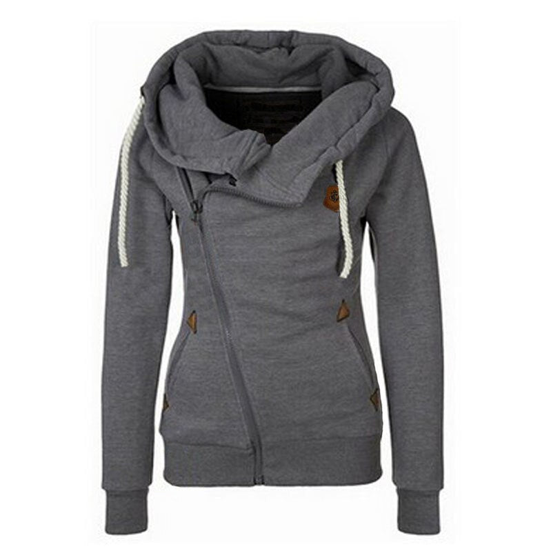 Warm Fashion Women Hoodie Asymmetric Side Zipper Drawstring Slim Long Sleeve Sweatshirt Jacket Top Coat Female Sweatshirt
