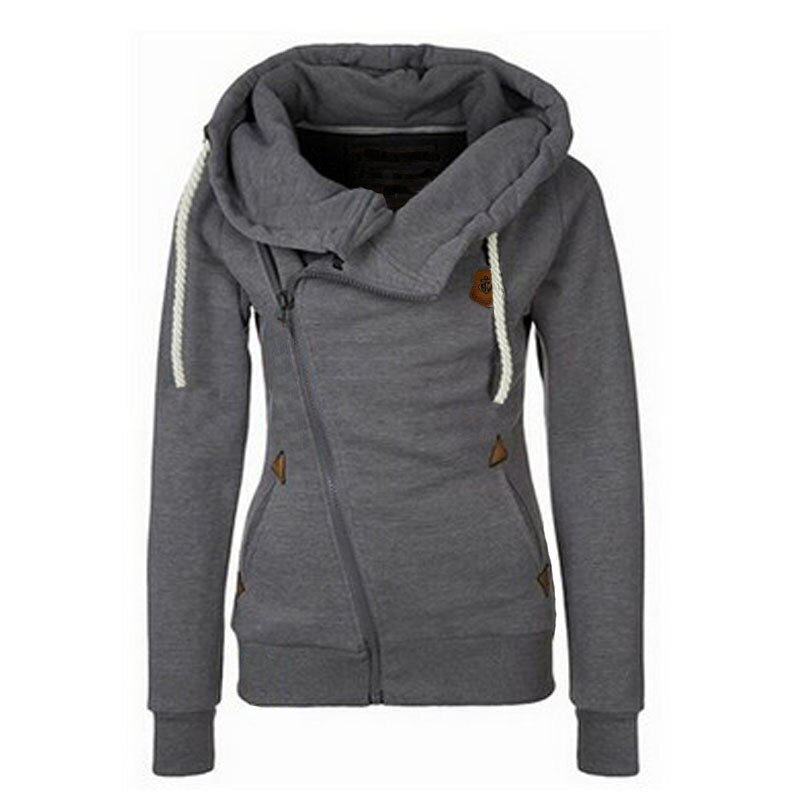 Warm Fashion Women Hoodie Asymmetric Side Zipper Drawstring Slim Long Sleeve Sweatshirt Jacket Top Coat Female Sweatshirt