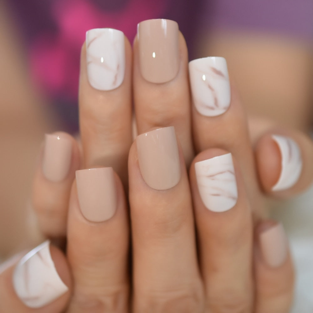 Nude Clear Halloween Fake Nails Short Round With Design Skull Print Pattern gel Acrylic Artificial False Nails Press On Tips