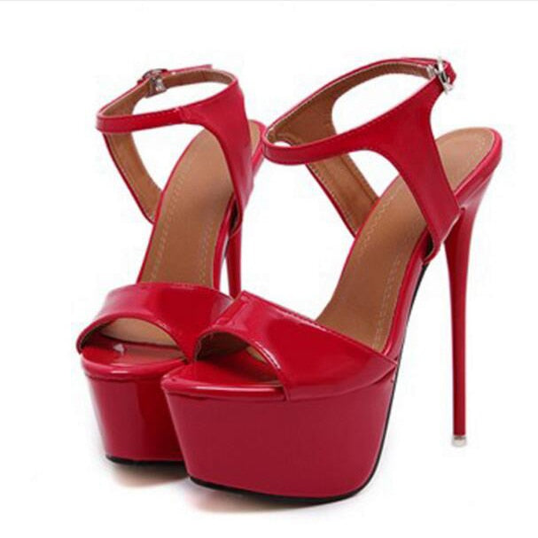 Aneikeh Ankle Strap Heels Platform Sandals Party Shoes For Women Wedding Pumps 16cm High Heels Sequined Gladiator Sandals Black Red 2