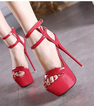 Aneikeh Ankle Strap Heels Platform Sandals Party Shoes For Women Wedding Pumps 16cm High Heels Sequined Gladiator Sandals Black Red 1