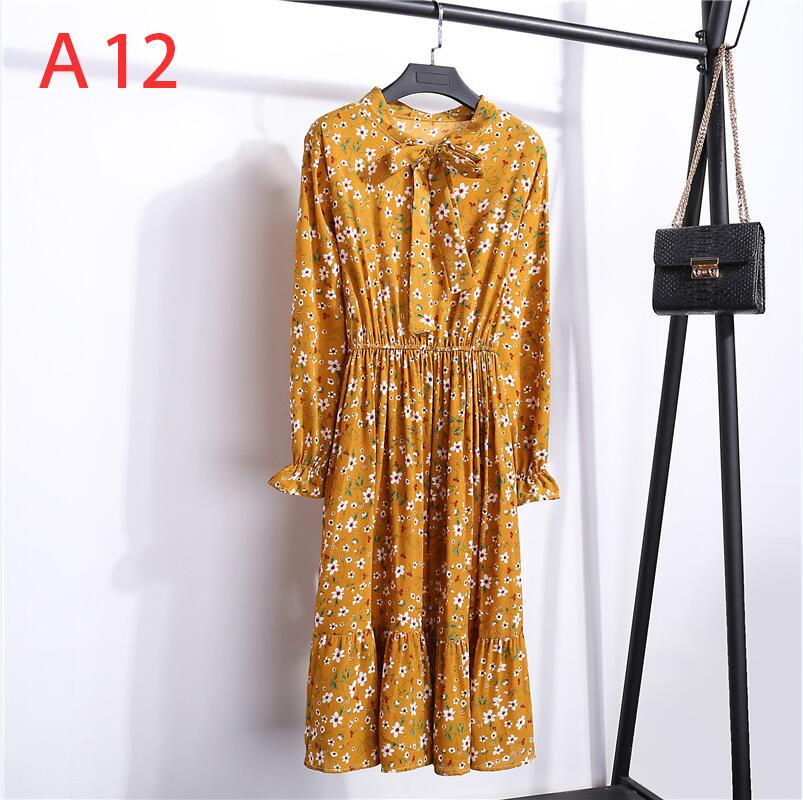 Plus Size Women's Clothing Long Sleeve Chiffon Shirt Dresses For Women Red Bow Floral Club Party Autumn Winter платье Woman
