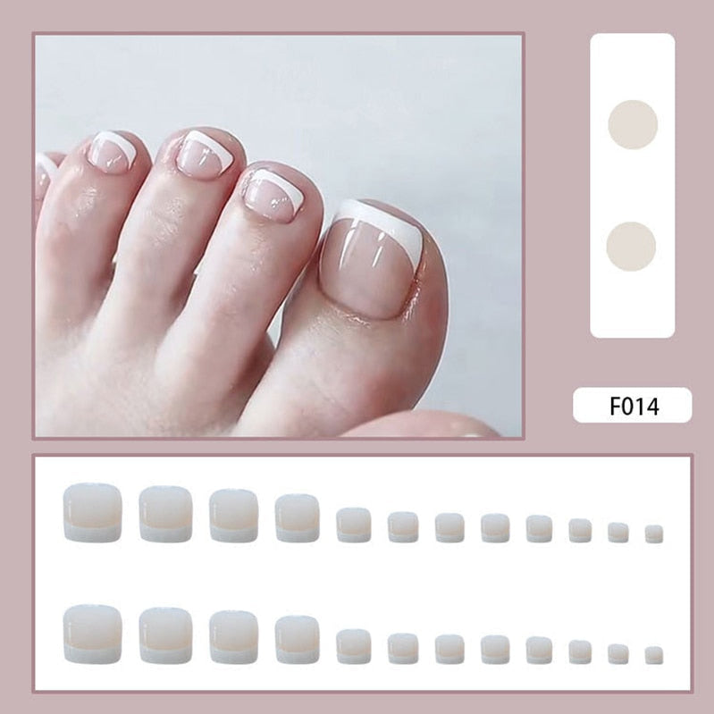 False Toe Nails Summer Simple Wearable Fake Toenails Set Press On Nail French Removable Nail Stickers With Glue For Girls 24pcs 11