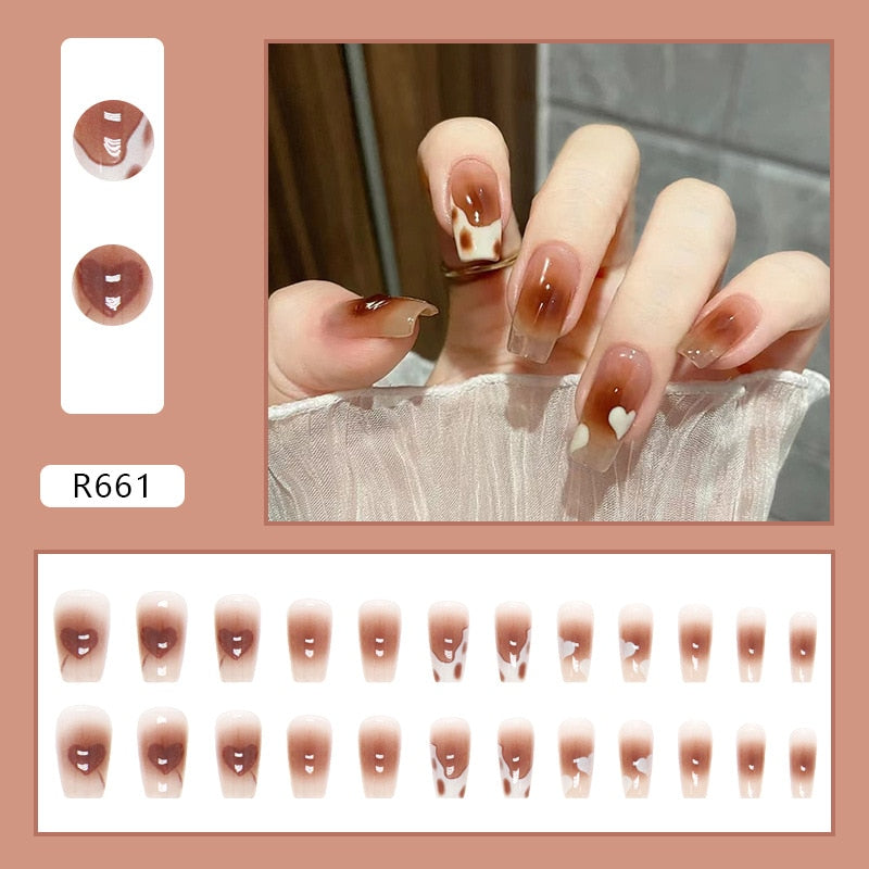 Y2k Fake Black Nail Long Ballet Reusable Adhesive Acrylic Press on set Nails Dark Acrylic Artificial False Nails Arts Tips 24pcs