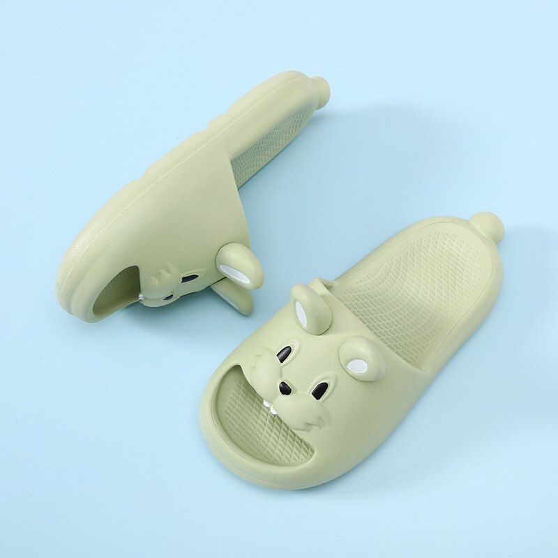 Adorable Rabbit Girls Lightweight Non-Slip Open Toe Slides For Kids Children Summer 3D Cartoon SLippers Green