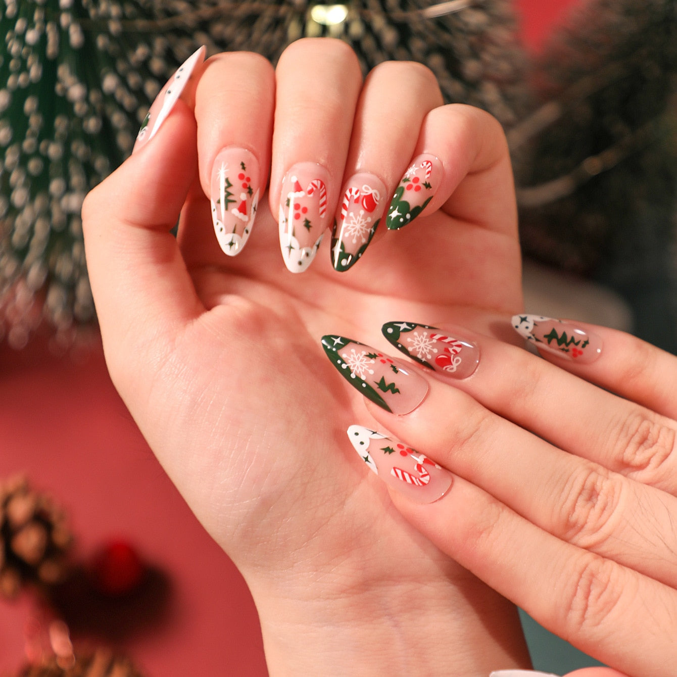 24Pcs/Set Fake Nails With Glue Full Cover Nail Tips Press On Med Nails DIY Manicure Oval Head False Nails Pink Almond Artificial