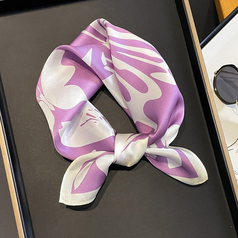 53cm Real Silk Nature Scarf Women Neckerchief Foulard Bandana Small Hairbands Fashion Floral Neck Ties for Office Lady New ZS-277-1 53x53cm