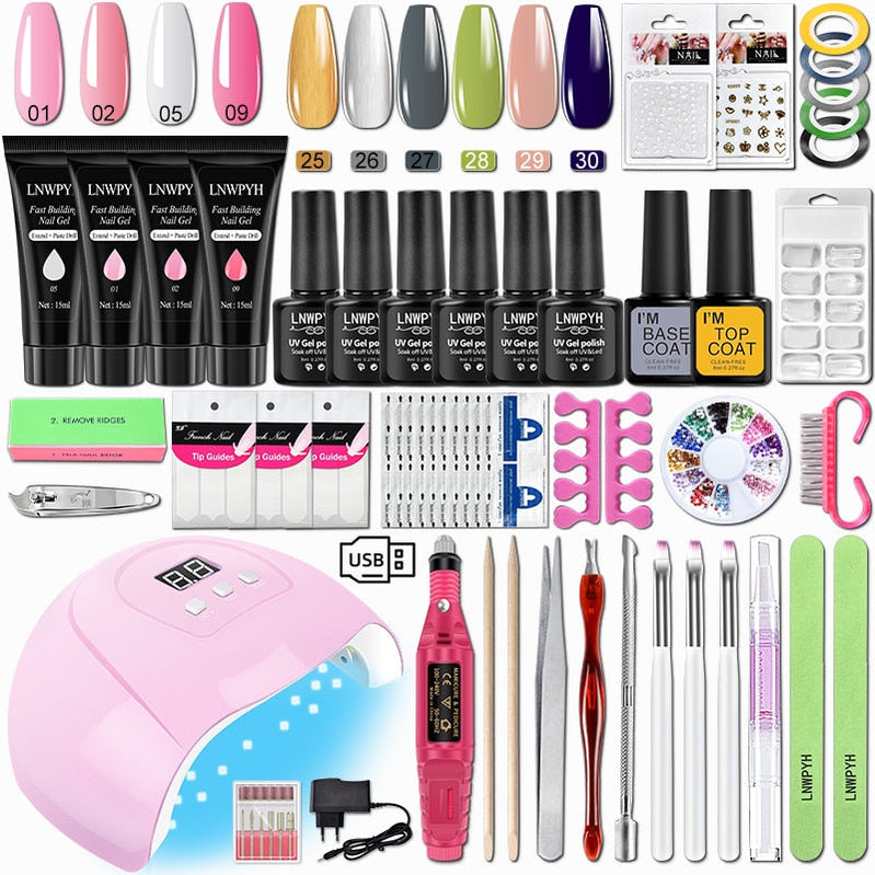 Varnish Nail Set Acrylic Nail Kit For Nail Extensions Gel Nail Polish Set With UV Nail Lamp Electric Nail Drill Manicure Tools S077-X4-(25-30)