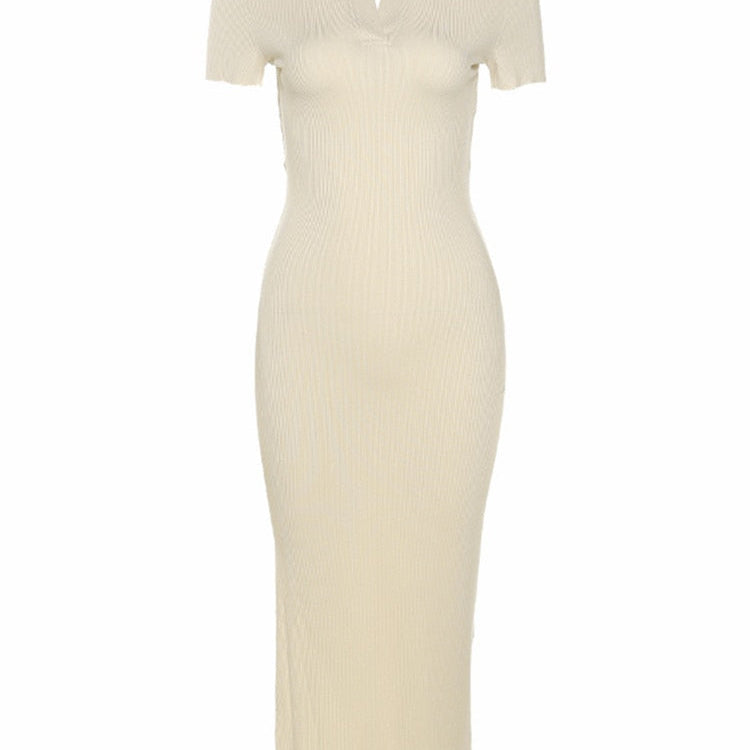 Cutenew Elegant Knitted Short Sleeve Bodycon Maxi Dress Women Summer Sexy Backless Bandage Streetwear Solid Stretch Lady Dresses