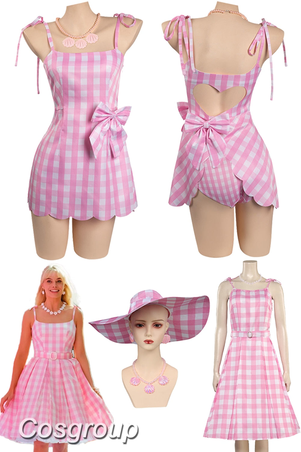 Margot Cosplay Kawaii Pink Plaid Dress Women Costume Movie Barbei Roleplay Fantasia Halloween Party Clothes For Disguise