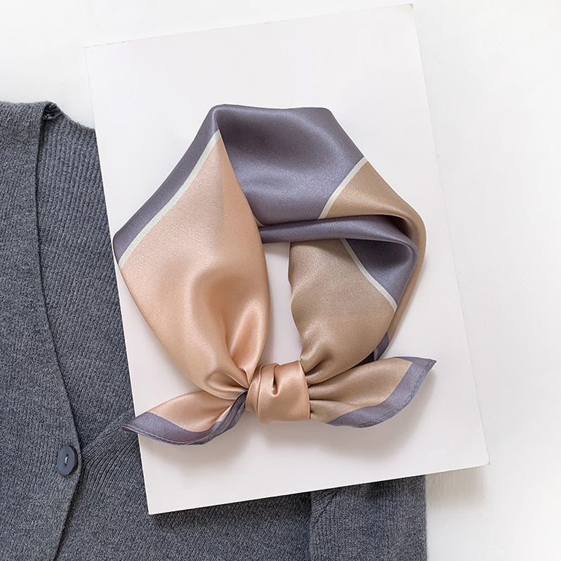 Fashion Designer Print 100% Natural Silk Square Scarves Women Hairband Neck Foulard Female Small Kerchief Bandana New FZ88-2 53cm real silk