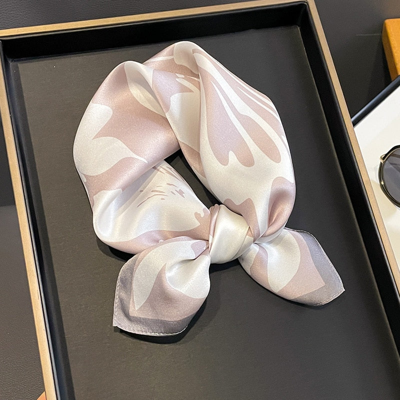 53cm Real Silk Nature Scarf Women Neckerchief Foulard Bandana Small Hairbands Fashion Floral Neck Ties for Office Lady New ZS-277-3 53x53cm