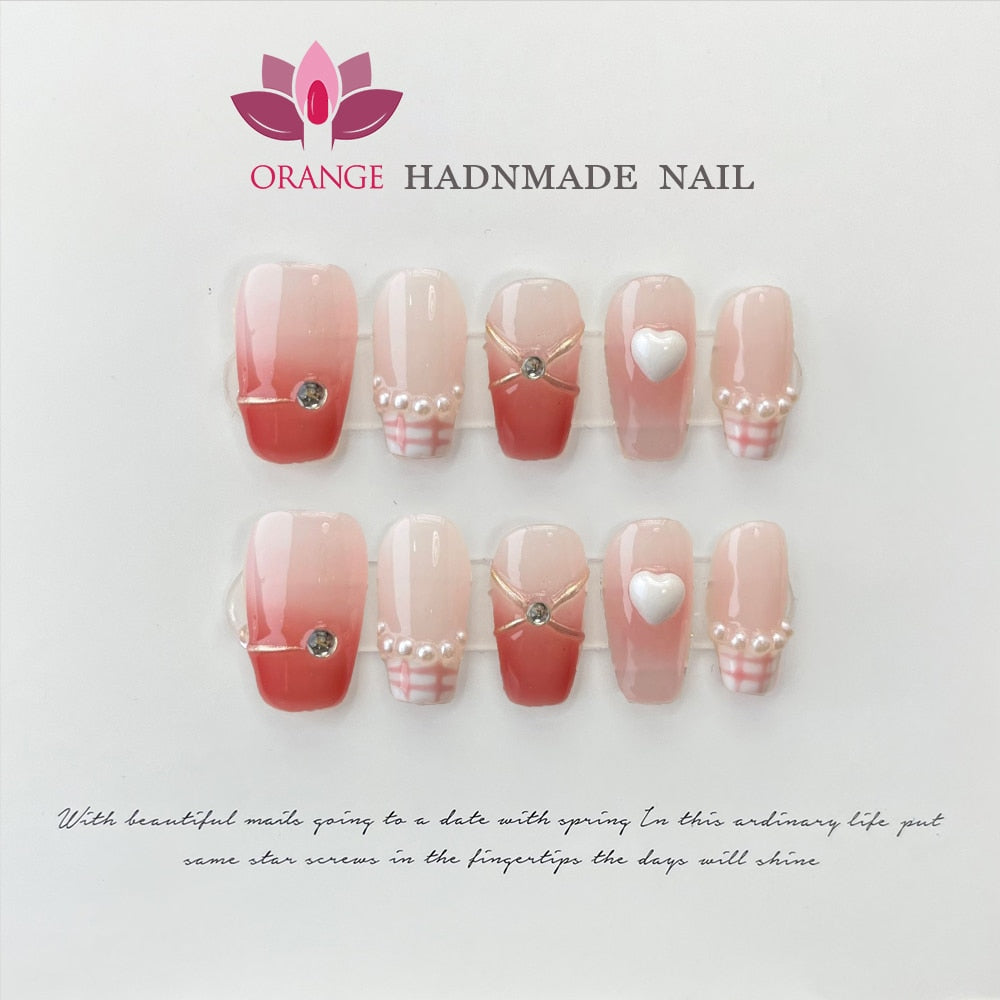 Handmade Medium Length Press On Full Cover Pink Coffin Head Manicuree Decoration Wearable With Design Acrylic Nails For Girls Spain