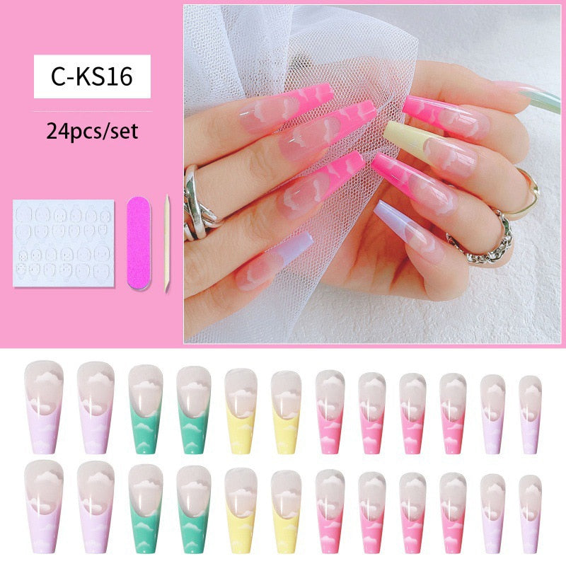 Fake Nails Heart Pattern Full Cover Fake Nails DIY Glue Press On Nails Nail Supplies For Professionals C-KS16