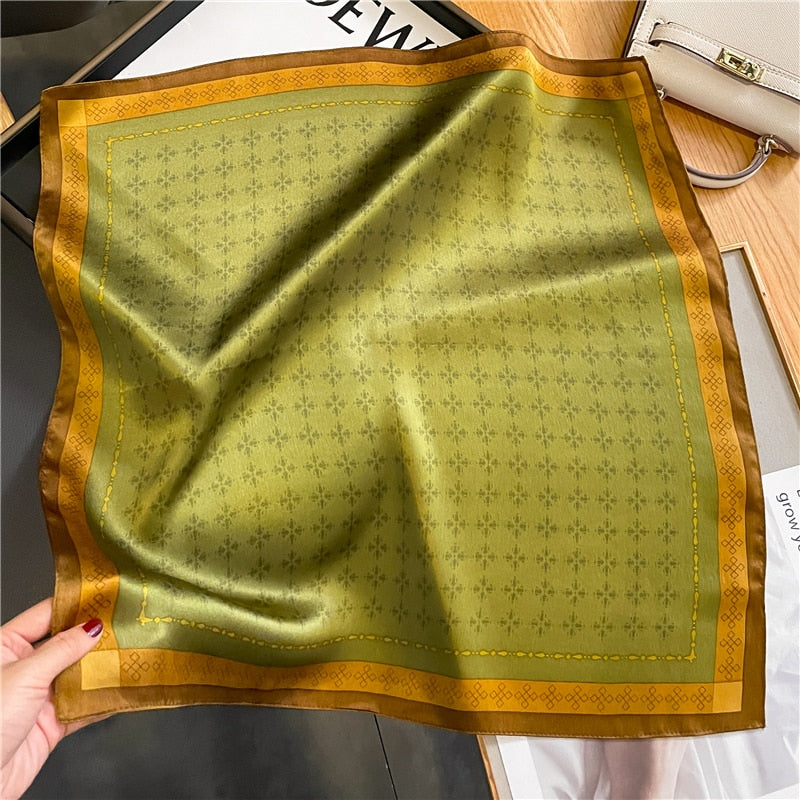 Classice 100% Silk Square Scarf Women Print Stripe Hair Band Wrist Foulard England Style Neckerchief Bandana Echarpe FZ193-1