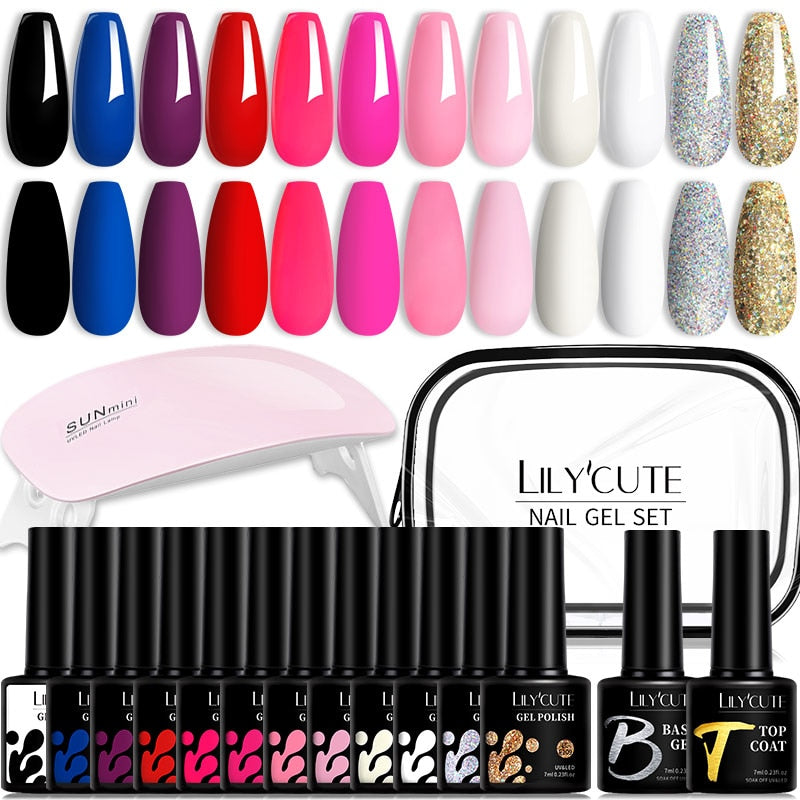 LILYCUTE 12PCs 7ml Spring Macaron Nail Gel Polish Set Semi Permanent UV Gel For Manicure Soak Off Gel Nail Polish Kit Varnishes 229375