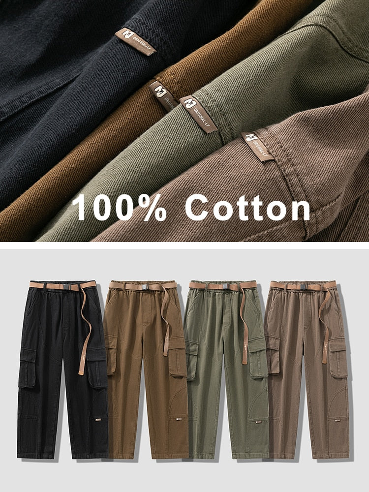 2023 Autumn New Cargo Pants Men Multi-Pockets Cotton Casual Wide Pants Male Workwear Loose Straight Trousers Big Size 7XL 8XL