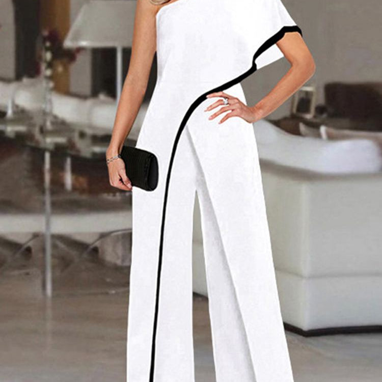 Women's Summer Rompers Elegant Office Formal Jumpsuits Casual Solid One Shoulder Sexy Loose Party Overalls Oversized White