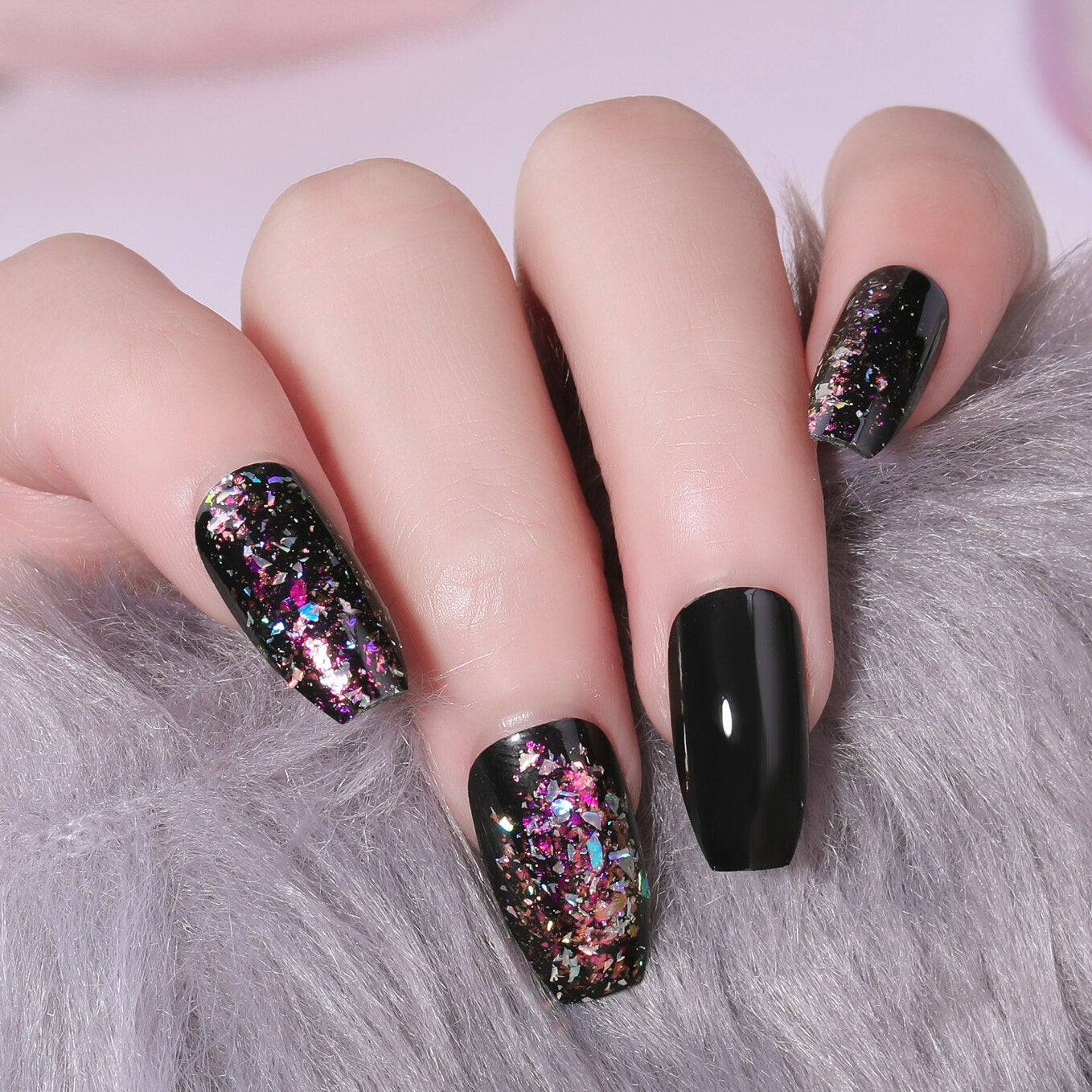 CNHIDS 24Pcs Charming Sparkling Purple Long Coffin False Nail Press On Nail Tips Girl Decoration Crystal Fake Nail With Design