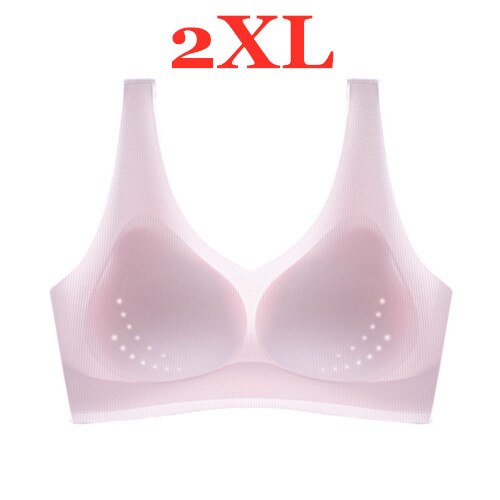 Youpin Women's Ice Silk Seamless Bra Ultra-thin No Steel Ring Breathable Antibacterial Gather One Piece Breathable Underwear Pink 2XL