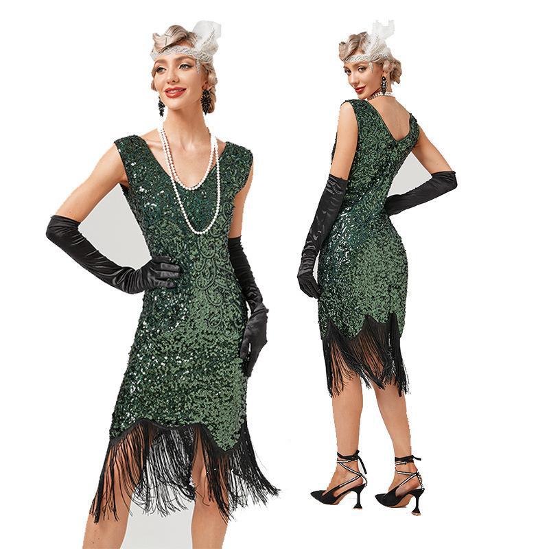 Summer 1920s Vintage Dress Tassel Flapper Dresses Prom Wedding Party Beaded Sequin Fringed O-Neck Women 30S Costume