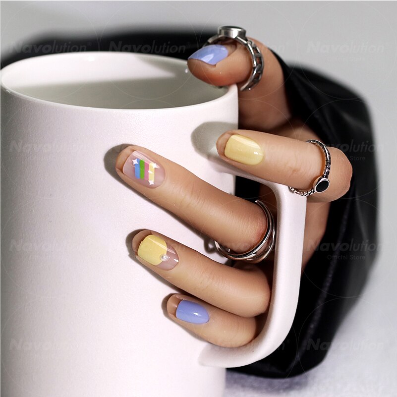 Navolution 24Pcs/Set DIY Manicure Wearable Fake Nails press on Detachable Finished Fingernails Ballet Square Head Almond Short