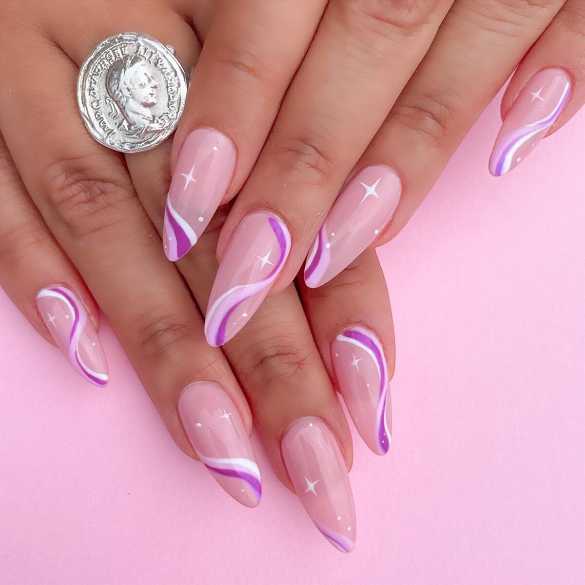 24Pcs/Box White French Fake Nails Press on Long XL Length Rhinestone Design False Nails Full Cover Acrylic Nail Tips