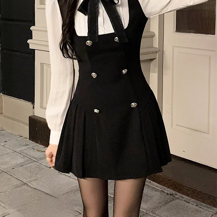 Autumn Fake Two Dress Women Slim Chic Long Sleeve Bow Casual Y2k Mini Dress Female Korean Fashion Elegant Short Party Dress Mini dress