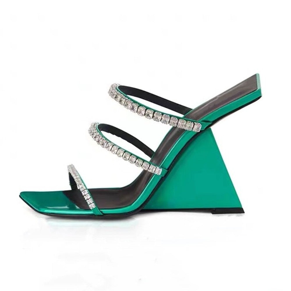 European and American designer brand runway sandals Women's summer fashion Z-shaped high heel rhinestone slippers golden 43