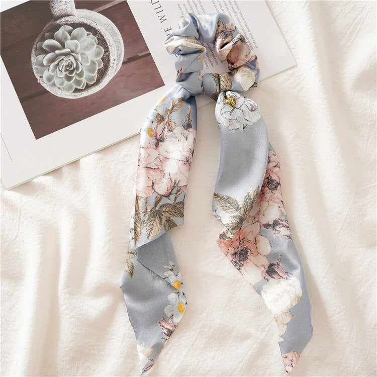 Chiffon Printing Flower Bandana Hair Scarf Headband for Women Vintage Long Ribbon Scrunchie Beach Bandanas Hair Accessories 54