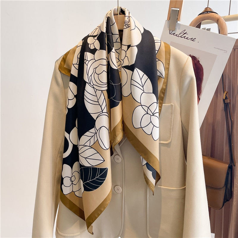 Fashion Print Printing Twill Silk Square Scarf for Women Hijab Muslim Headband Bandana Summer Shawl Beach Stoles Echarpe FN123-2