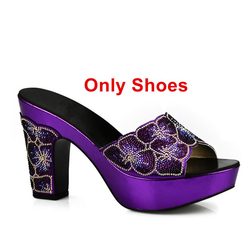 Latest Design Red Color Matching Women Shoes and Bag Set Decorated with Rhinestone African Shoe and Bag Set for Party In Women Purple Only Shoes