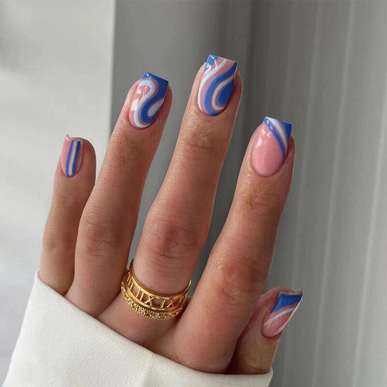 Purple Love Heart Leopard Print Wearable Nail Art Glossy Pink Fake Nails Finished False Nails Short Press on Nails with Glue MT875JP1854