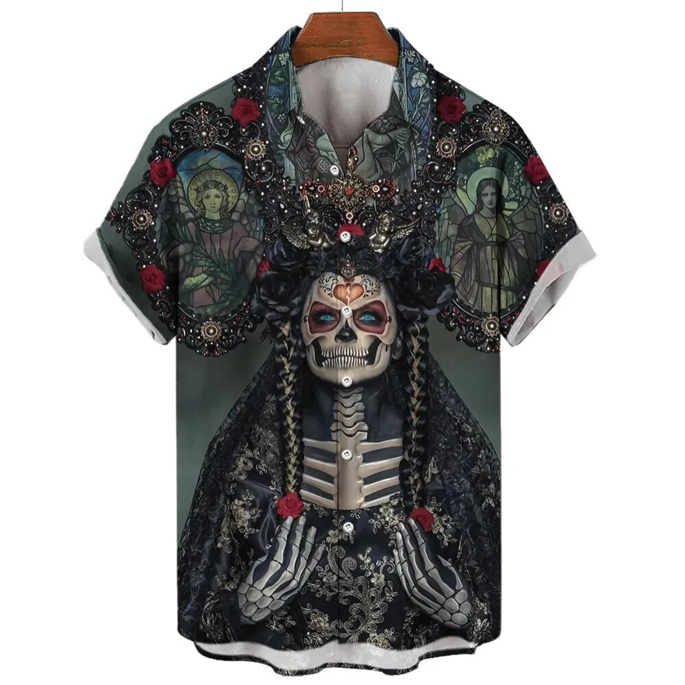 Summer New Men's Shirt 3D Printed Horror Pattern Hawaiian Fashion Designer Men's Horror Shirts Movie Print 3XL Tops ESYJXC1308
