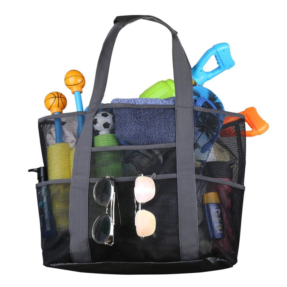 Extra Large Mesh Beach Bags and Totes Large Capacity Storage 30L/150lbs Durable Toy Tote Bag with Extra 8 Pockets& Ins