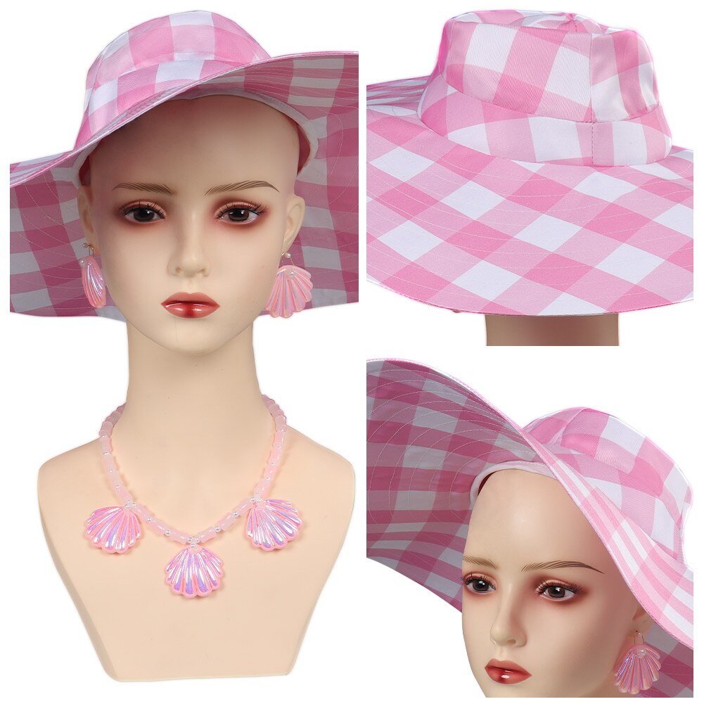 Margot Cosplay Pink Plaid Dress Up Hat Women Costume Movie Roleplay Fantasia Halloween Party Clothes For Disguise