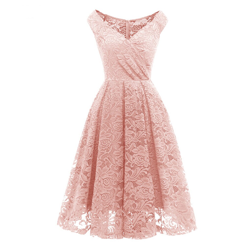V Neck Sleeveless Floral Lace Pleated Hoco Dress for Teens Champagne Elegant Short Prom Gown