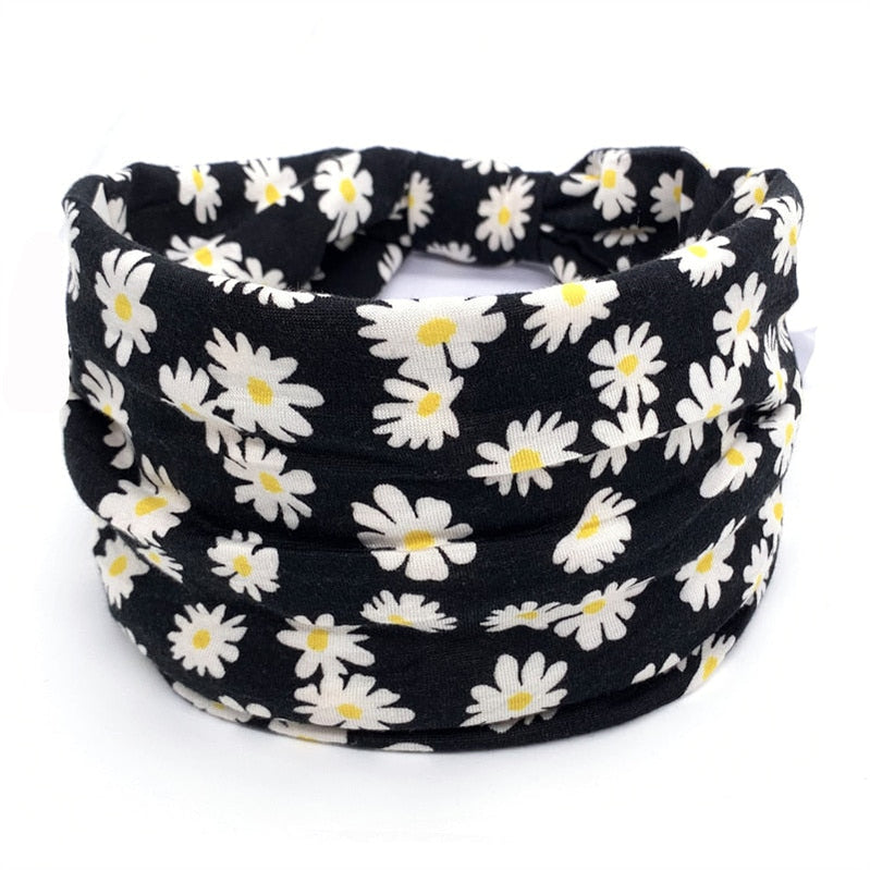 Fashion Print Knoted Elastic Yoga Sport Casual Headbands Hair Accessories for Women Boho Stretch Turban Head Wrap Wide Hairband Light Grey