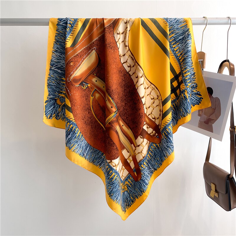 Fashion Print Printing Twill Silk Square Scarf for Women Hijab Muslim Headband Bandana Summer Shawl Beach Stoles Echarpe FN142-4
